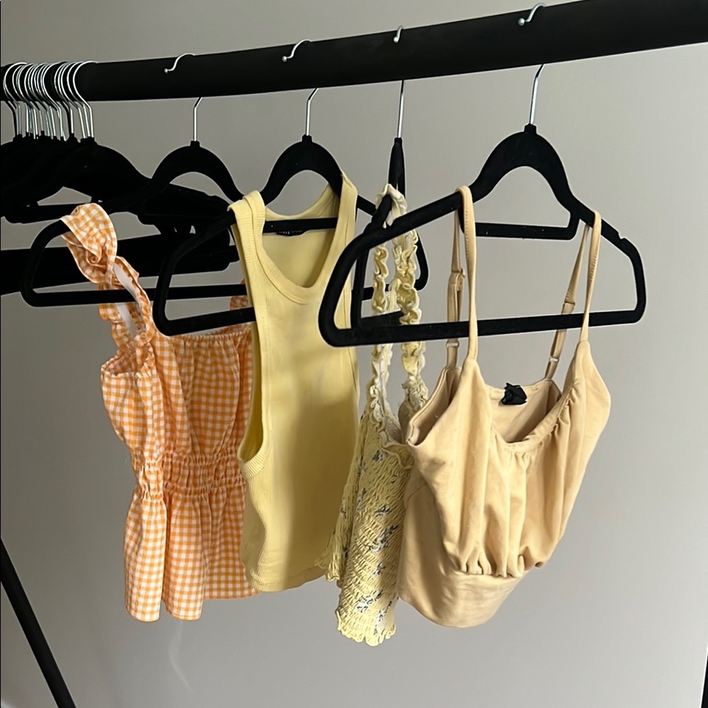 4 summer tank tops in yellow and orange